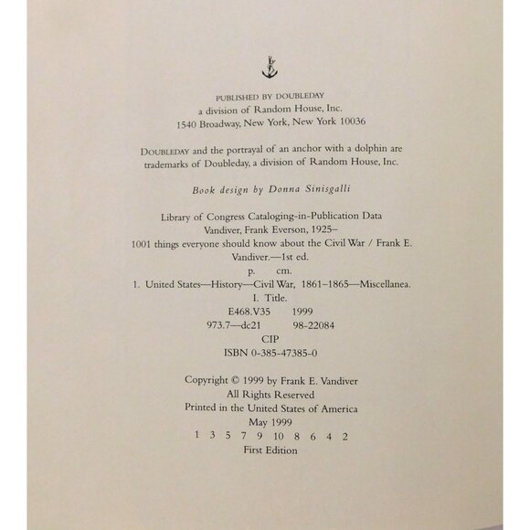 1001 Things Everyone Should Know About The Civil War Frank Vandiver 1st Ed HBDJ - Picture 5 of 6